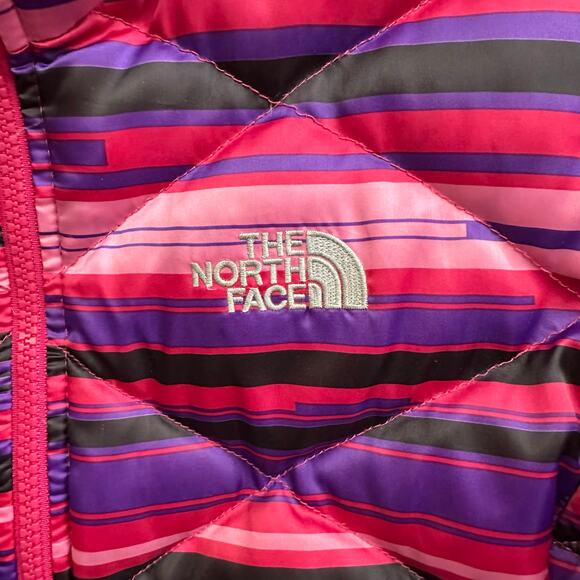 The North Face Girls 550 Down Puffer Coat Size Large 14/16 Pink Purple Stripes - Picture 5 of 12